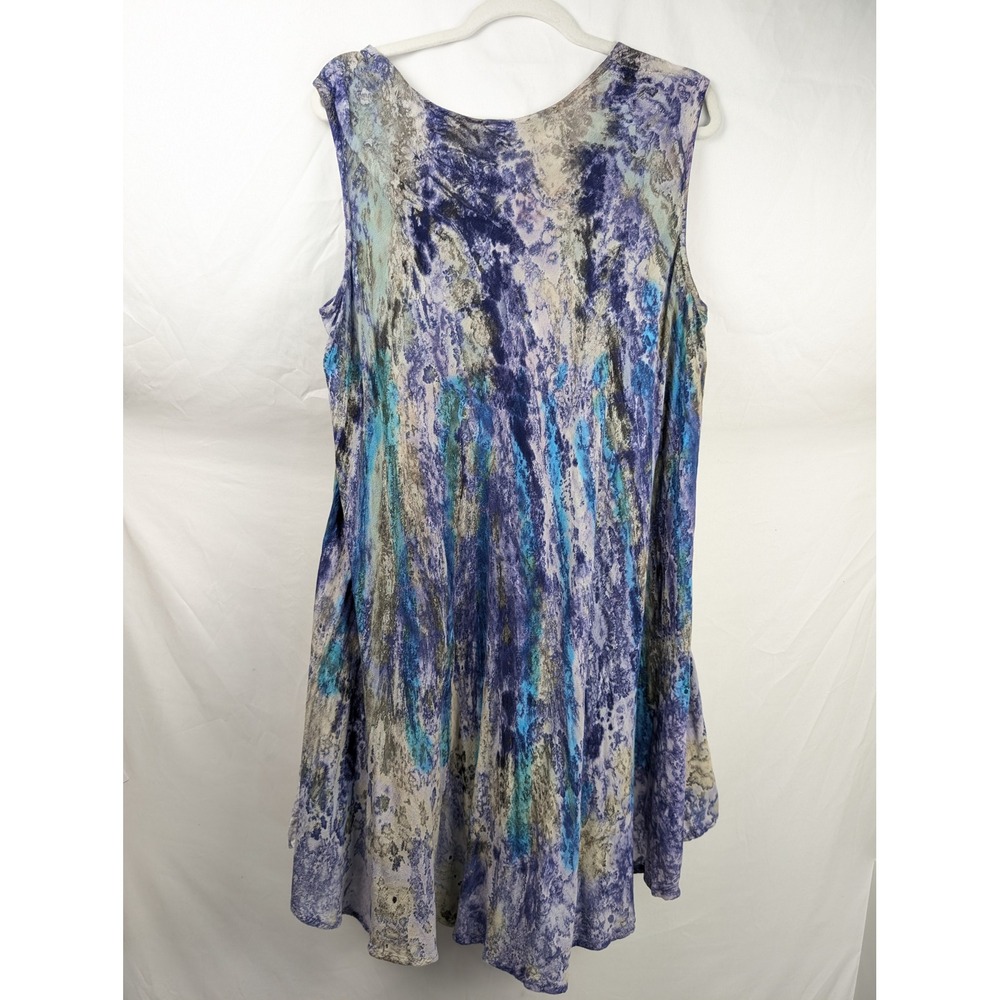 Y2K Earthy Tie Dye Floral Embroidered Dress Blue Purple Boho Hippie Indie Grunge - Picture 7 of 10